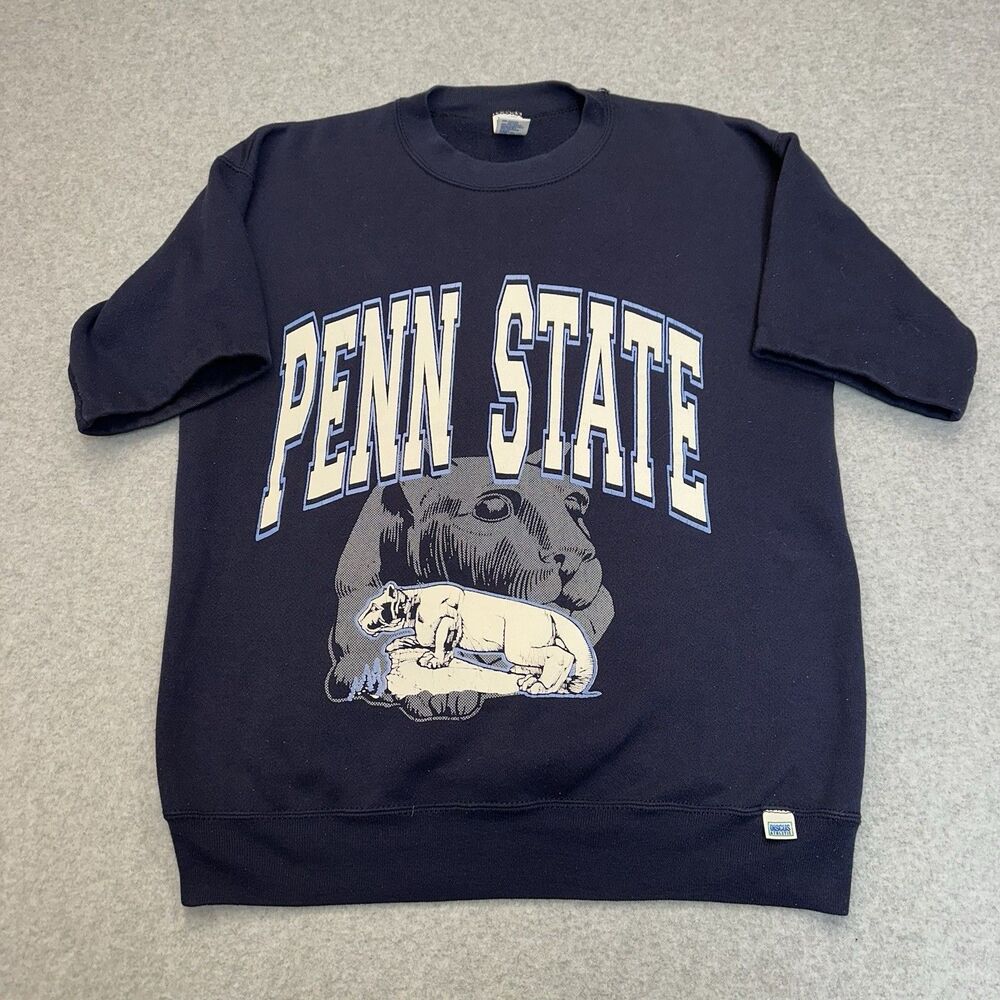 Vintage 80s DISCUS ATHLETIC Penn State Sweatshirt Size M Gusset Short Sleeve